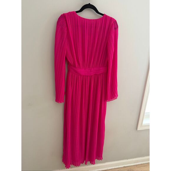 Zara Pleated Midi Dress NWT Hot Pink LS Fuschia, Size Small S Barbie Barbiecore - Picture 8 of 10